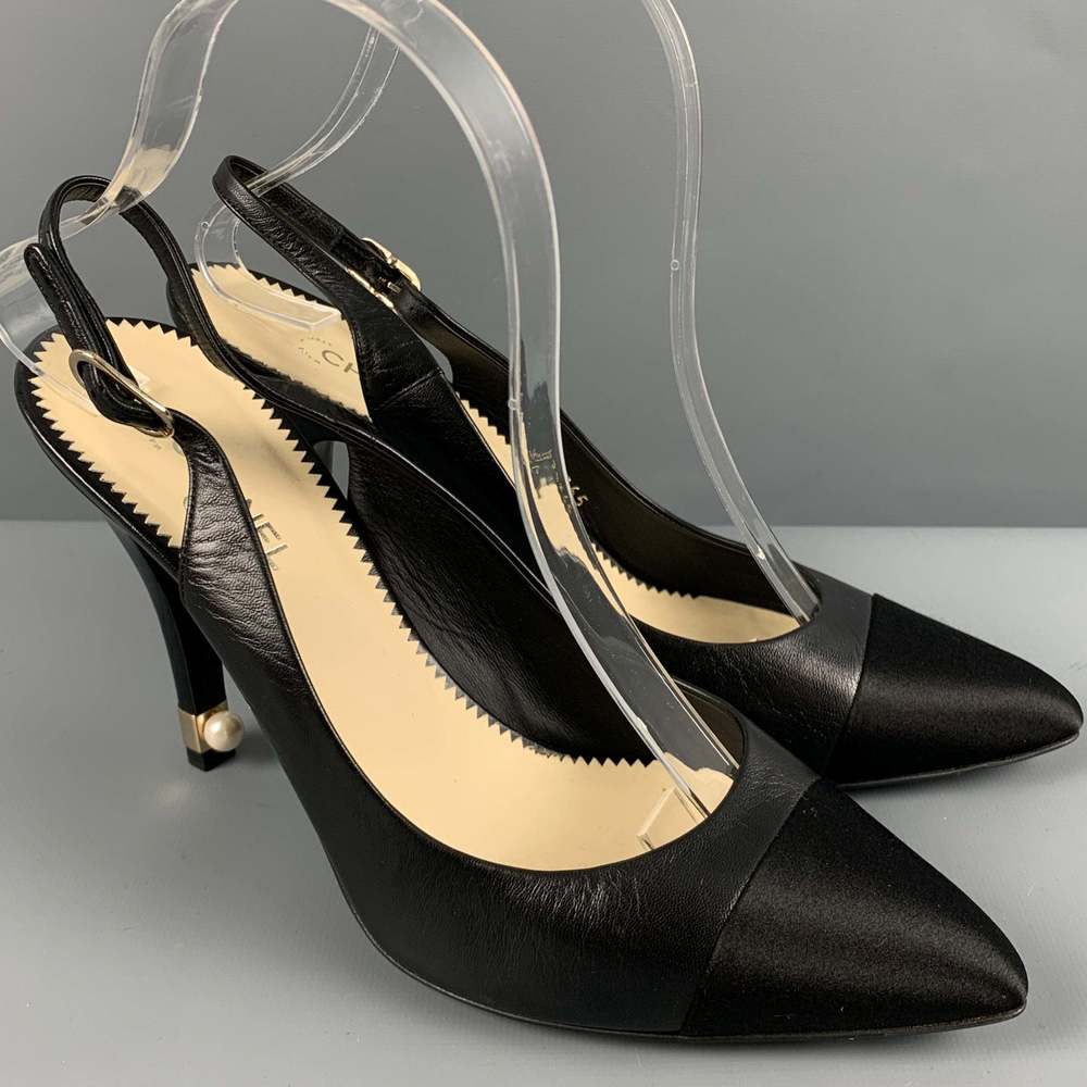 CHANEL Black Leather Slingback Pumps - Picture 2 of 10